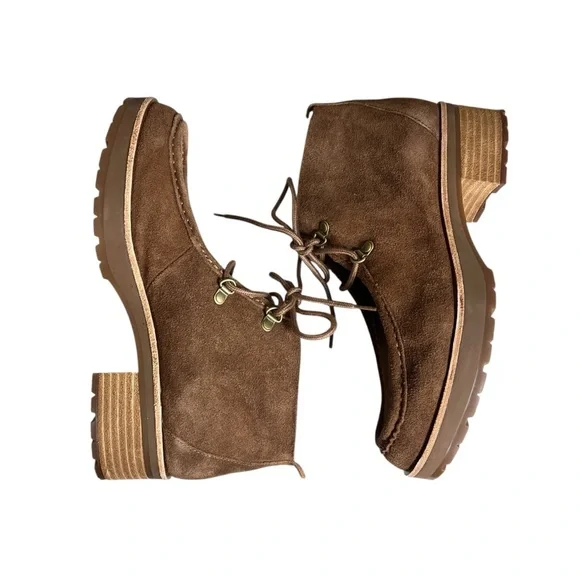 Kork-Ease Wales Brown Suede Lace Up Boots 9.5 Chunky Heel Leather Upper Lug Sole - Picture 6 of 12